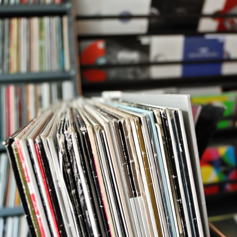 Stack of records in a record shot